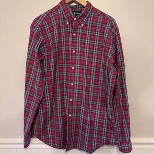 Ralph Lauren Men's Red and Green Plaid Button-Down Shirt l-Classic Fit